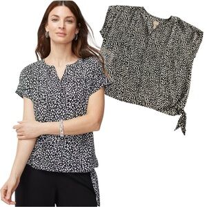 Chico’s Black/White Petals Side Tie Popover Top